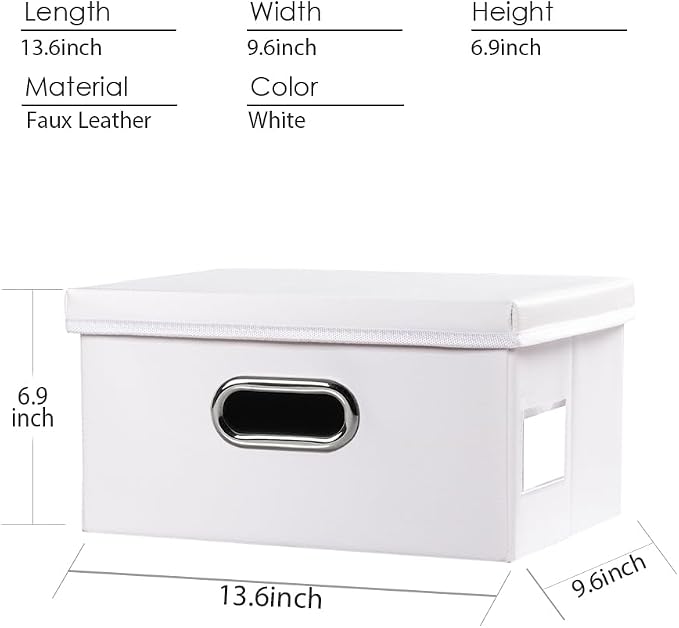Collapsible Storage Box with Lid [1-Pack] Leather Fabric Foldable Storage Bin Organizer Container Basket Cube with Cover for Home Bedroom Closet Office Nursery White (13.6x9.6x6.9) - Image 5