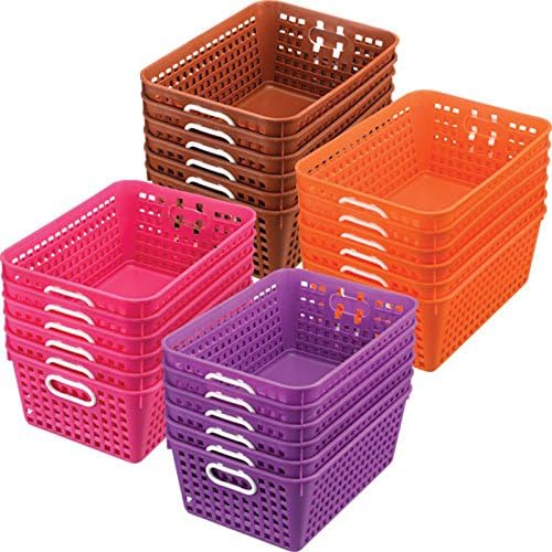 Really Good Stuff Large Plastic Book Baskets, 13.25" by 10" by 5.5"-12-Pack | Neon Blue, Classroom Library Organizer, Storage, Multi-Purpose Organizer Basket - Image 3