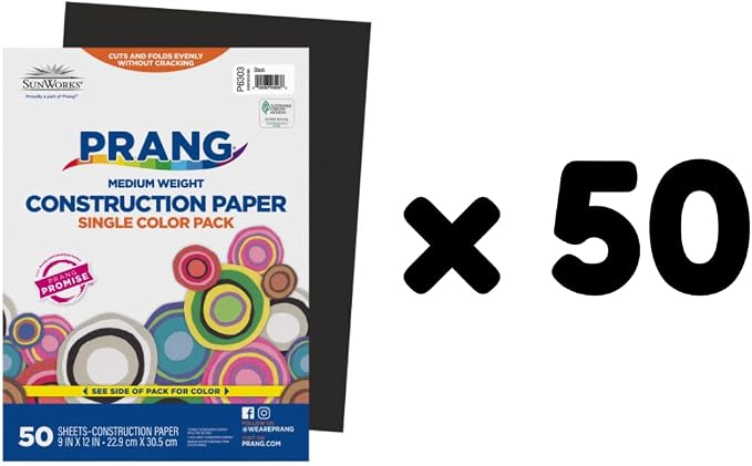 Prang Construction Paper, 9" x 12", Black, 50/Pack, 50 Packs | Formerly SunWorks, Class Pack, 2500 Sheets Total, P6303 - Image 2