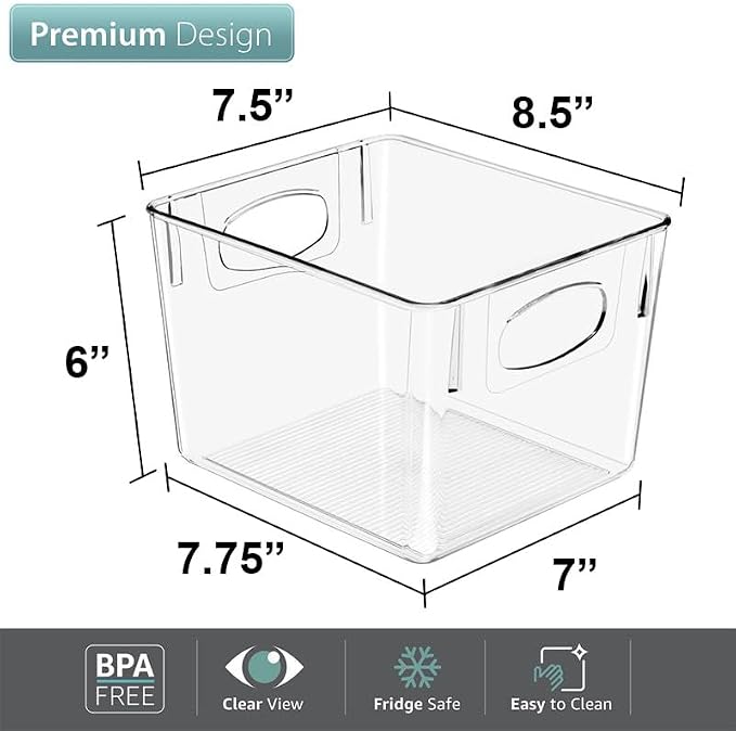 Sorbus Fridge Organizers and Storage, Clear Plastic Bins (Medium, 2 Pack) | Handled containers keep crafts, clothing and household supplies sorted across pantries, cabinets, refrigerators and closets. - Image 3