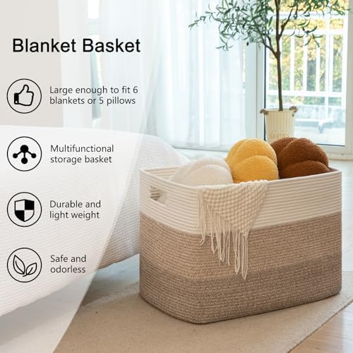 OIAHOMY 108L Large Cotton Rope Basket, Rectangle Woven Baskets for Storage, Nursery Blanket Storage Living Room, Toy Basket With Handle-25”x16”x16”-Gradient Yellow (Pack of 2) - Image 6