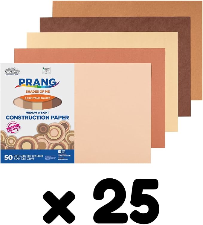 Prang Construction Paper, Shades of Me, 12" x 18", 50/Pack, 25 Packs | Formerly SunWorks, Multicultural Craft Paper, Medium Weight, 5 Assorted Skin Tone Colors, 1250 Sheets Total, P9512 - Image 3