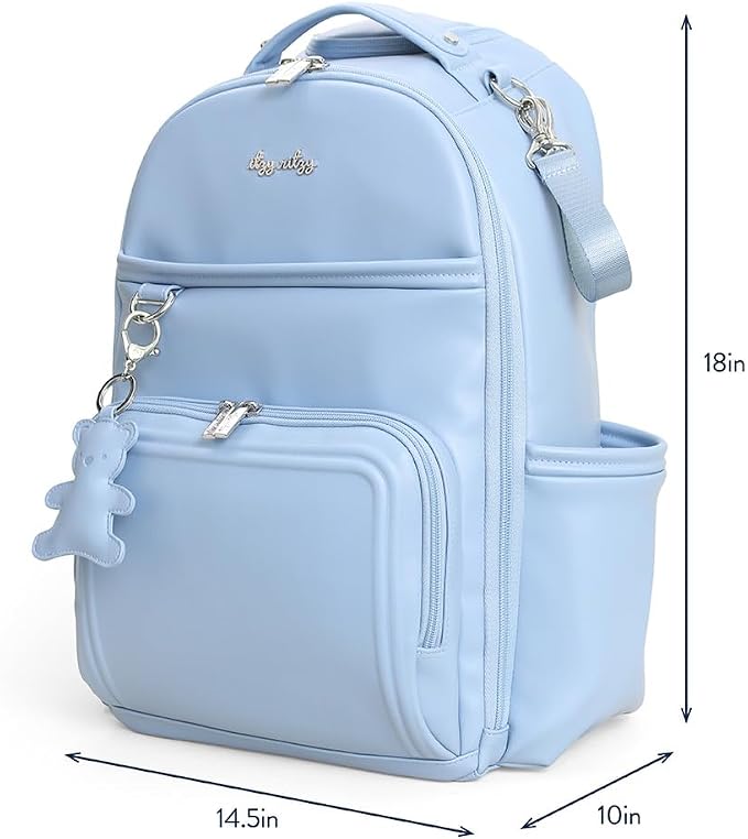 Itzy Ritzy Boss Plus Large Diaper Bag Backpack with 19 Pockets (Teddy Blue) | Includes 2 Insulated Bottle Pockets, Changing Pad, Stroller Clips, Comfortable Padded Straps, Easy-to Clean, Travel-Ready - Image 12