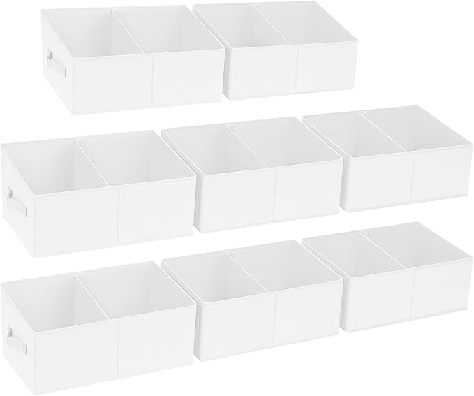 DIMJ Large Closet Shelf Organizer Bins 8 Packs with Handles and Divider, Fabric Trapezoid Storage Baskets, Foldable Clothes Containers Box for Shelf, Towel, Book, Toy, Purse, Hats, White by DiMJ