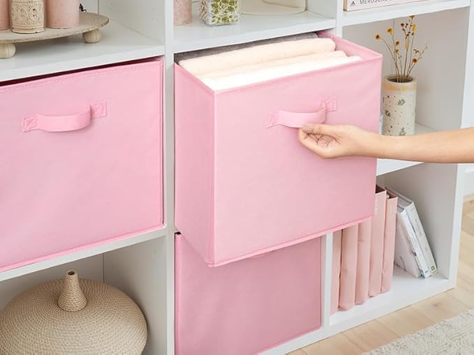 Cupic Cupid 6-Pack 13x13 Cube Storage Bins, Storage Cube Organizer, Pink | Foldable, Reinforced Front Handle, Holds Clothes, Toys, Blankets, Fits Closet, Cube Shelves, Nursery, Bedroom - Image 6