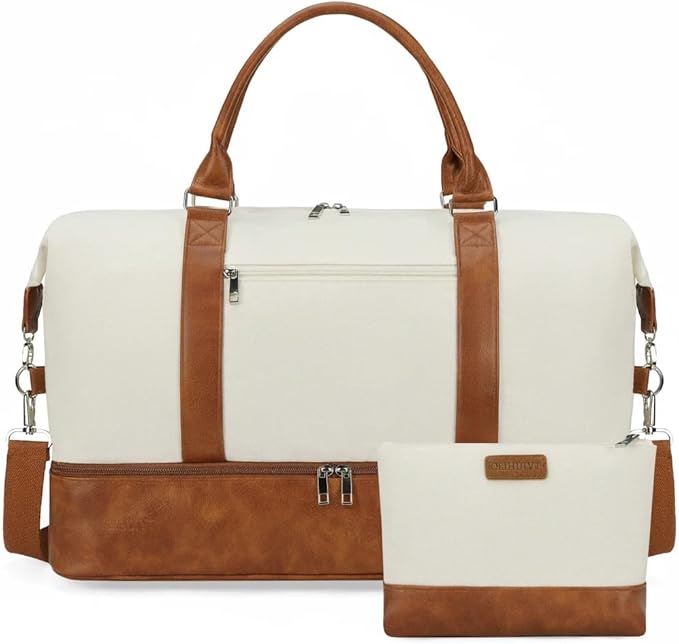 Oeihuivt Weekender Bags for Women - 21 Inch Large Travel Duffel Bag 2-Piece Set with Shoe Compartment, Heavy-Duty Canvas & Leather Carry On Overnight Tote (Airplane Approved) by Oeihuivtweekenderbag