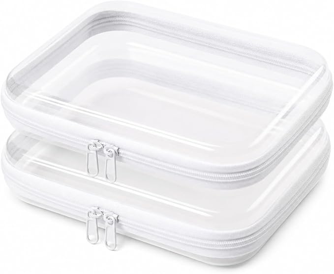 2 Pack Clear Hard Shell Zipper Case Diaper Organizer | 1.0mm Hard Shell, Upgraded Large Zipper Pulls, Clear Travel Pouches, Smooth Zipper Closure, Holds Shape by Unknown