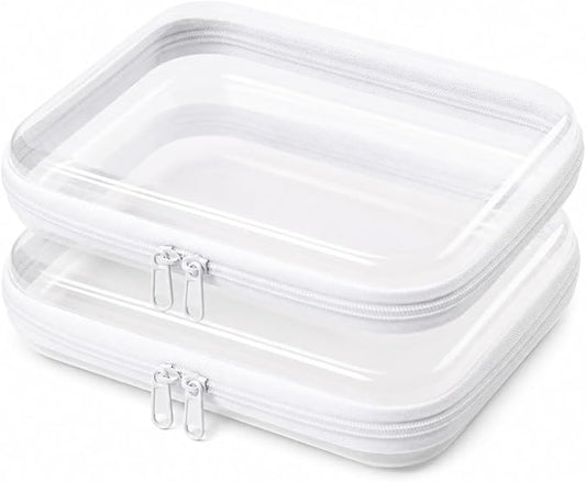 2 Pack Clear Hard Shell Zipper Case Diaper Organizer | 1.0mm Hard Shell, Upgraded Large Zipper Pulls, Clear Travel Pouches, Smooth Zipper Closure, Holds Shape by Unknown