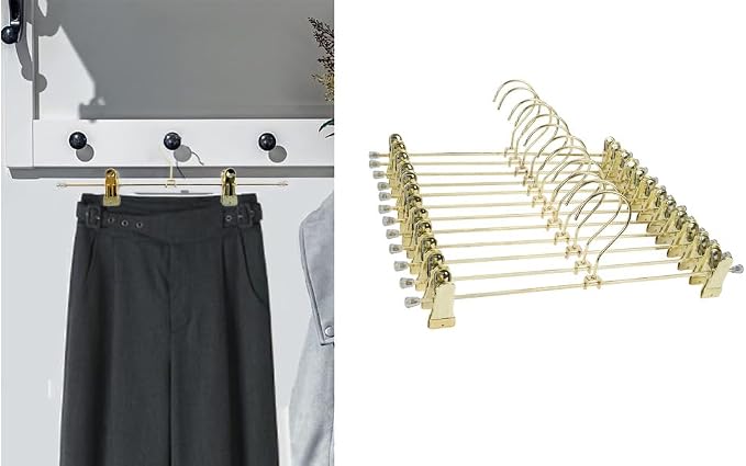 13.8" Gold Metal Wire Clips Hangers with Adjustable Clips - 30 Pack Pants Hangers with Clips Metal Perfect for Pants Trouser Underwear Bottom Clothes Heavy Duty Space Saving Closet Organization - Image 9