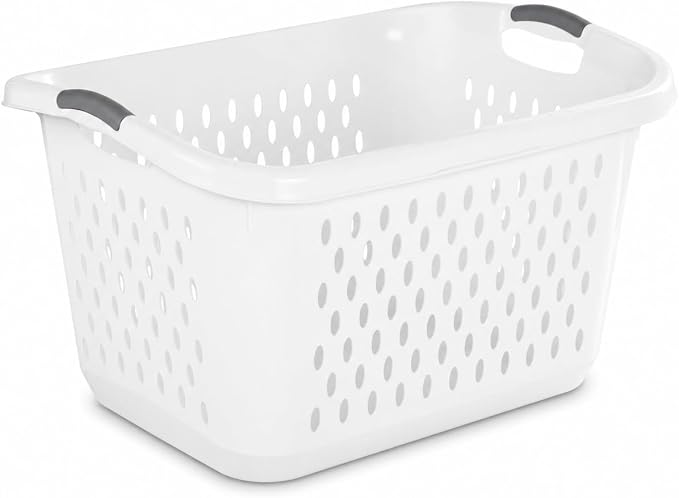 Laundry Basket 2.7 Bushel Extra Large Plastic with Handles White | Two Comfortable Carry Handles – Durable handles for secure grip from any angle. Makes transporting heavy loads easy. by Unknown
