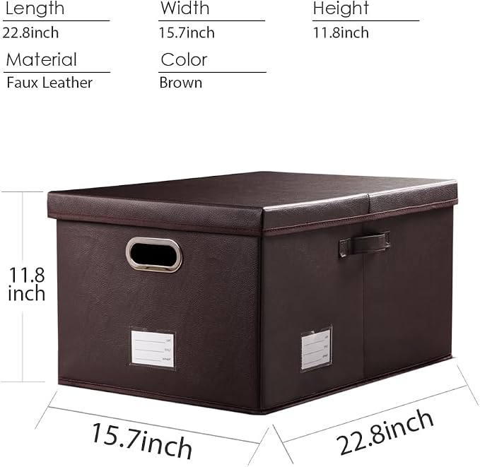 Collapsible Storage Box with Lid [3-Pack] Leather Fabric Foldable Storage Bin Organizer Container Basket Cube with Cover for Home Bedroom Closet Office Nursery Brown(22.8X15.7X11.8) - Image 5
