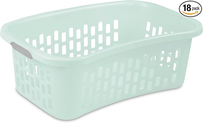 Sterilite 18 Pack HipHold Laundry Basket, Plastic Rectangle Clothes Hamper with Comfort Grip Handles & Reinforced Rim, 1.5 Bushel Capacity, Mint by Sterilite