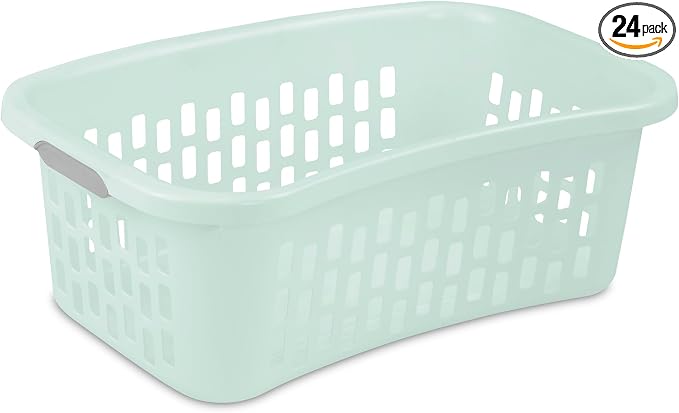 Sterilite 24 Pack HipHold Laundry Basket, Plastic Rectangle Clothes Hamper with Comfort Grip Handles & Reinforced Rim, 1.5 Bushel Capacity, Mint by Sterilite