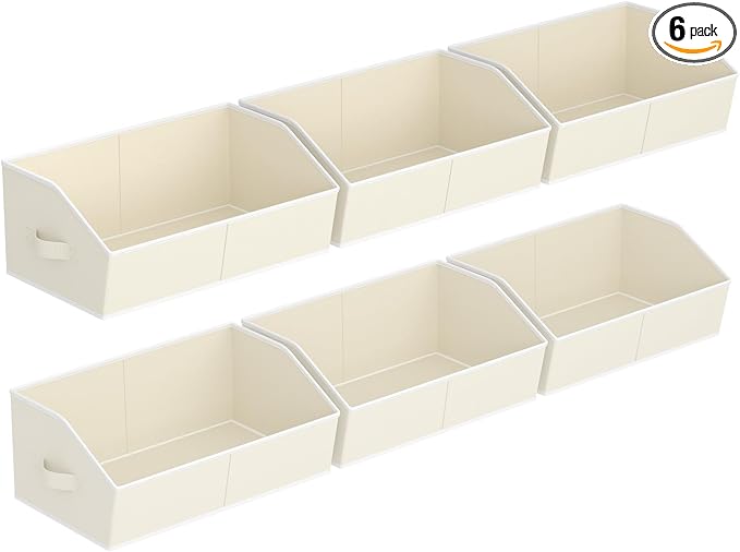 Storage Bins for Shelves - Large Trapezoid Closet Shelf Organizer, Fabric Organization Bins with Handles, Storage Baskets for Clothes, Towel, Purse, 6 Pack, Beige by Homsorout