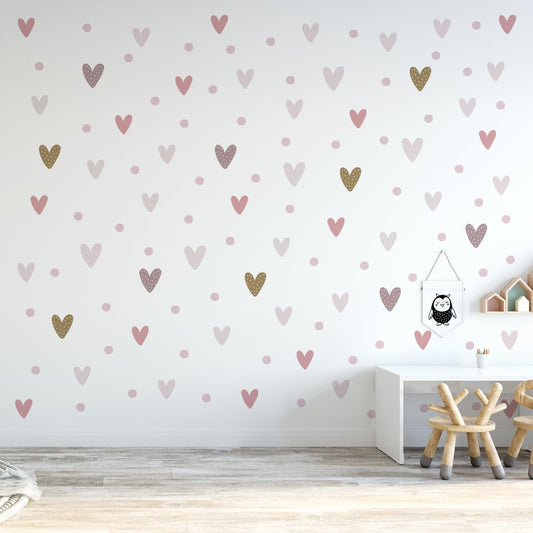 WS Wallpaper Heart Wall Decals Pack of 5 Sheets 135pcs by Lipastick - Polka Dots Wall Stickers for Bedroom Living Room Girls Room Decoration Kids Room Baby Nursery Room Removable Wall Decals
