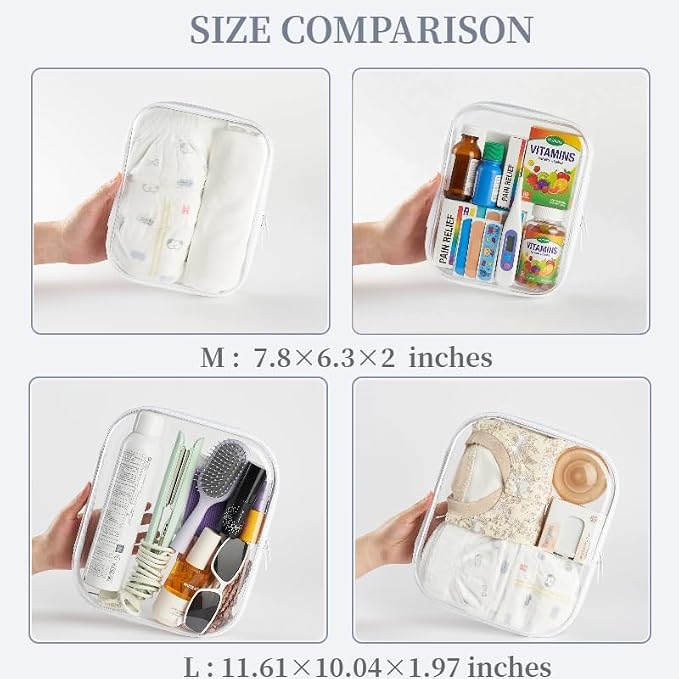 6-Pack Medium Clear Hard Shell Zipper Pouches, Clear Zipper Bags, Hard Case Pouches for Purse & Diaper Bag Organizer, and Travel Essentials (6M) - Image 2