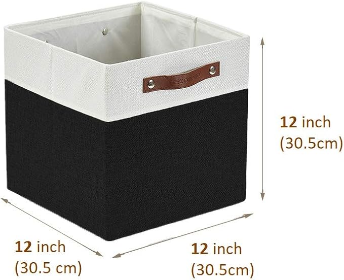 DECOMOMO Fabric Cube Storage Bins, Storage Baskets for Shelves 4 Pack | 12 inch Cube Storage Organizer for Kallax and Cubbies (Black & White) - Image 8
