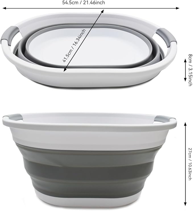 SAMMART 32L (8.4 gallon) Collapsible Plastic Laundry Basket - Foldable Pop Up Storage Container/Organizer - Portable Washing Tub - Space Saving Hamper/Basket, Water Capacity: 24L (1, White/Grey) - Image 5