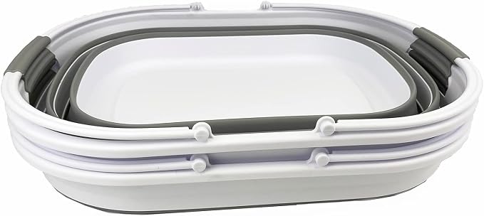 SAMMART 38L (10 Gallons) Collapsible Plastic Laundry Basket - Foldable Storage Container/Organizer - Portable Washing Tub - Space Saving Laundry Hamper (White/Grey (Set of 2)) - Image 2