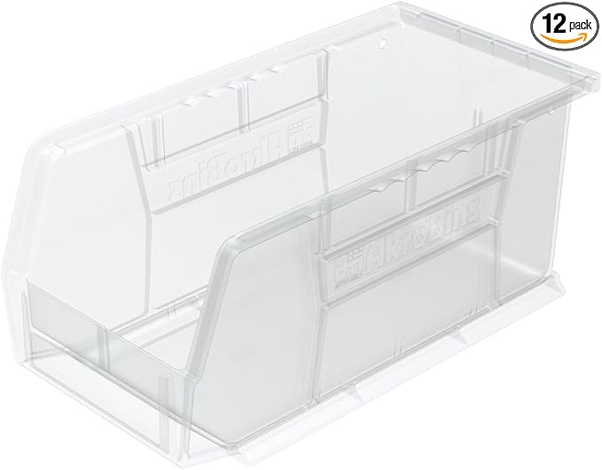 Akro-Mils 30230 AkroBins Plastic Storage Bins, 11"x5"x5", Clear, 12-Pack | Space-Saving Stackable Bins for Garage, Pantry, Craft Organization by Akro-Mils