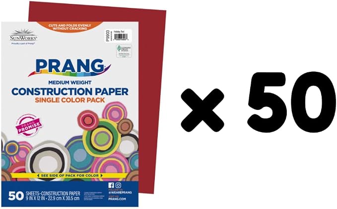 Prang Construction Paper, 9" x 12", Holiday Red, 50/Pack, 50 Packs | Formerly SunWorks, Class Pack, 2500 Sheets Total, P9903 - Image 4