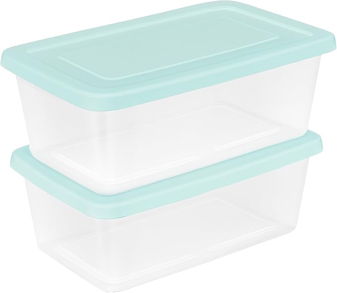 Sterilite Set of 10 Storage Boxes, Clear Plastic Stackable Containers, Lightweight Home Organizers with Snap Lids, 6 Quart, Mindful Mint - Image 7