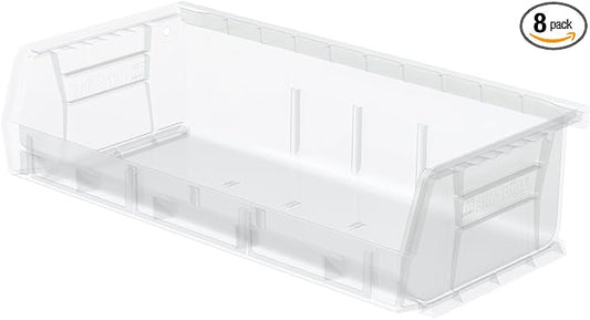 Akro-Mils 30232 AkroBins Plastic Storage Bins, 5"x11"x3", Clear, 8-Pack | Space-Saving Stackable Bins for Garage, Pantry, Craft Organization by Akro-Mils