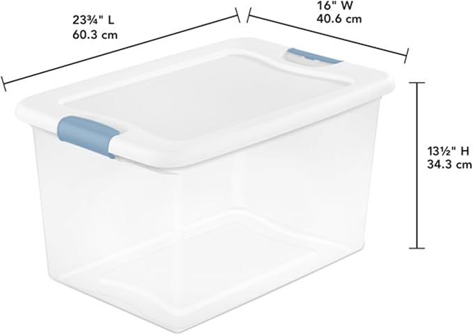 Sterilite 12 Pack Latching Box, Under Bed Storage Bins with Lids, Clear Plastic, 64 Quart - Heavy-Duty Organizing Containers for Closet, Bathroom, and Office | Heavy-Duty and Stackable Plastic Containers with Latches for Closet, Cabinet, Bedroom, Bathr... - Image 2