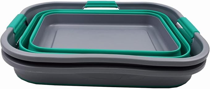 SAMMART Set of 2-30L (8 Gallon) Collapsible Plastic Laundry Basket-Foldable Pop Up Storage Container/Organizer-Space Saving Hamper, Water Capacity: 24L (6.3 Gallon) (2, Dark Grey/Bluish-Green) - Image 3