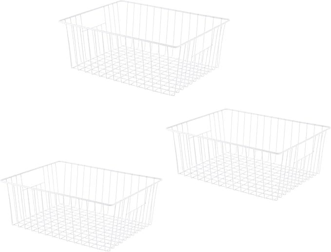 Freezer Organizer Bins - 3 Pack Stand Up Freezer Baskets for 16，17，21 cu.ft Upright Freezer, Wire Storage Baskets with Built-in Handles, Easy to Access Frozen Food Allow Air Circulation, White by lonpute