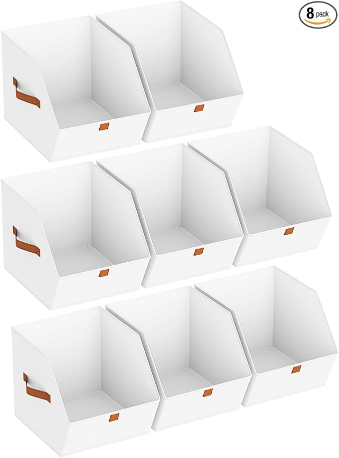 Fabric Closet Storage Cubes - 8 Pack Square Storage Bins with Dual Handles for Clothes, Towels, Toys, Cube Storage Organizers for Bedroom, Nursery, Shelves, Closet, Small Spaces, White by Homsorout
