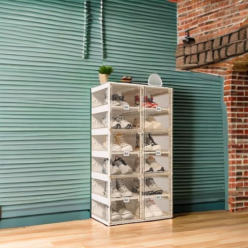 ANTBOX Foldable Shoe Rack,Shoe Organizers for Closet Plastic Shoe Storage Box For Entryway,Living Room,Large Sturdy Stackable Sneaker Cabinet Bins With Magnetic Clear Door 6 Tiers 12 Pairs - Image 6