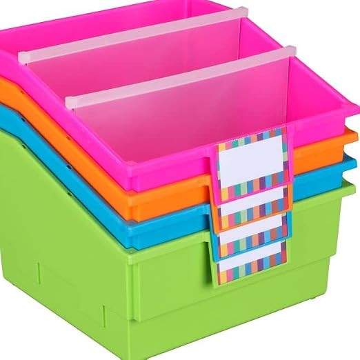 Really Good Stuff Neon Picture Book Classroom Library Bins, 4 Pack | 13.5" x 13.5" x 7.75, Large Plastic Bin Organizers for Book Organization, Documents, Files, Magazines - Image 5