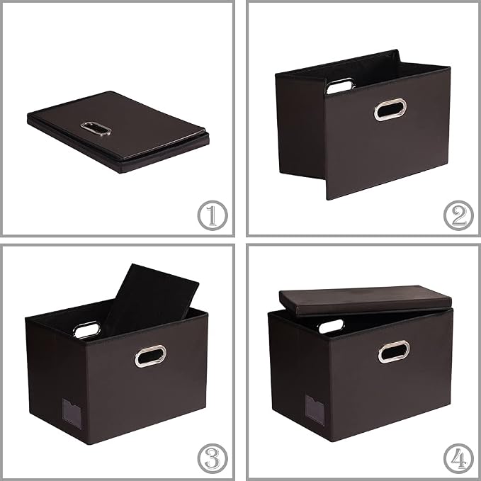 Large Collapsible Storage Bin with Lid [1-Pack] Leather Fabric Foldable Storage Box Organizer Containes Basket Cube with Cover for Home Bedroom Closet Office Nursery Brown (17.7x11.8x11.8) - Image 5