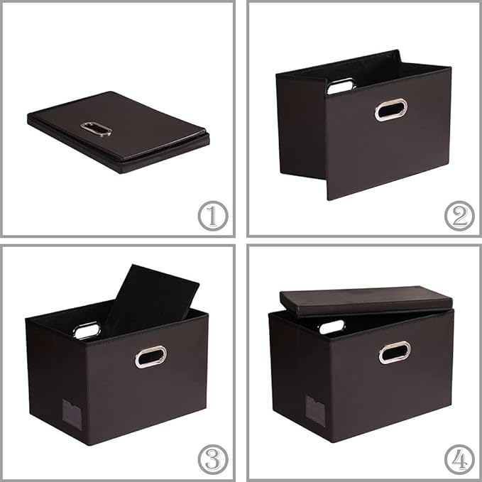 Collapsible Storage Bins with Lids [3-Pack] Leather Fabric Foldable Storage Boxes Organizer Containers Baskets Cube with Cover for Bedroom Closet Office Nursery Brown (14.9x10.8x10) - Image 5