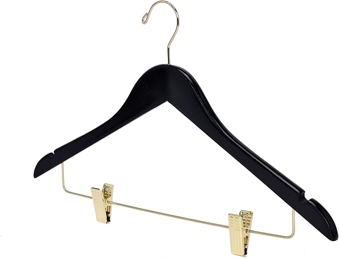 Quality Hangers Quality Wooden Skirt Hangers with Clips 80-Pack Black Pants Adjustable Gold Metal Clips, Swivel Hook, Coat, Jacket, Blouse Suit (Black - 80) 17.5'' - Image 7