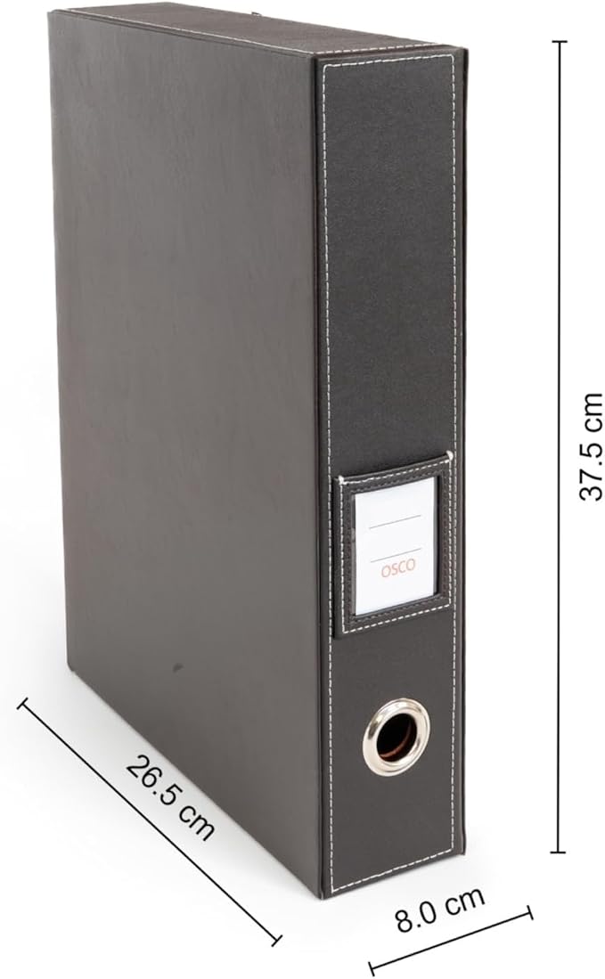 OSCO Brown Faux Leather Box File | Document Storage | Paperwork Archive | Lock Spring | Secured with Fastening Stud | H37.5 x W8 x D26.5 cm | - Image 2