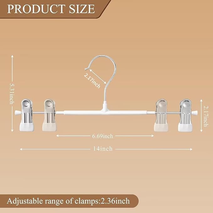 Pants Hangers with Clips Skirt Hangers 14 Inch 10 Pack, White | Non-Slip,Adjustable metal clips,Space-Saving,Heavy duty, for pants/skirt/dress/trousers/jeans/shorts/Clothes,Women,men - Image 6