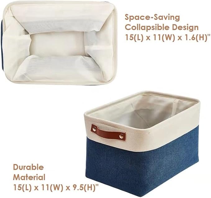 DECOMOMO Storage Bins, Large Fabric Storage Baskets for Shelves 4 Pack | 15 x 11 x 9.5 inches Decorative Linen Closet Organizers (Navy Blue & White) - Image 4