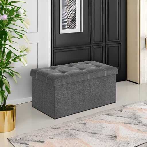SONGMICS Mazie Collection - 30 Inches Ottoman Storage Bench, 21 Gal. Folding Chest with Breathable Linen-Look Fabric, Load up to 660 lb, for Entryway, Living Room, Bedroom, Dark Gray ULSF001G01 - Image 6