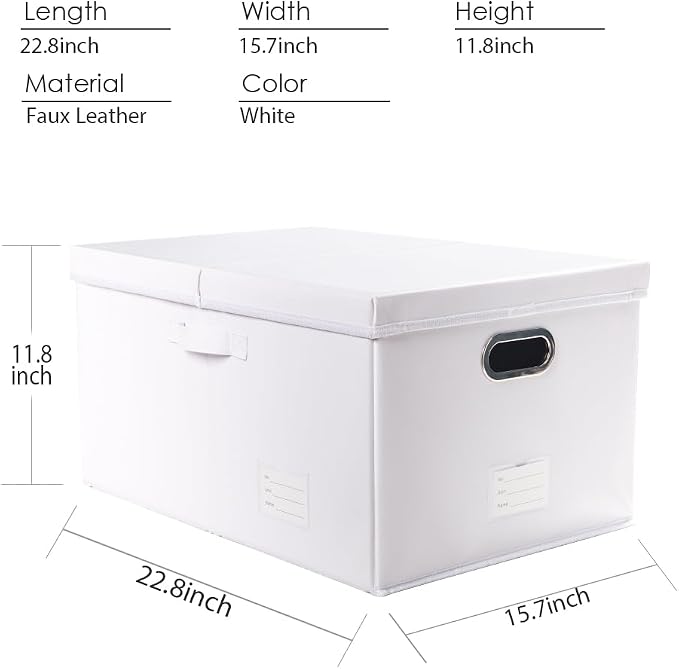 Collapsible Storage Box with Lid [3-Pack] Leather Fabric Foldable Storage Bin Organizer Container Basket Cube with Cover for Home Bedroom Closet Office Nursery White(22.8X15.7X11.8) - Image 5