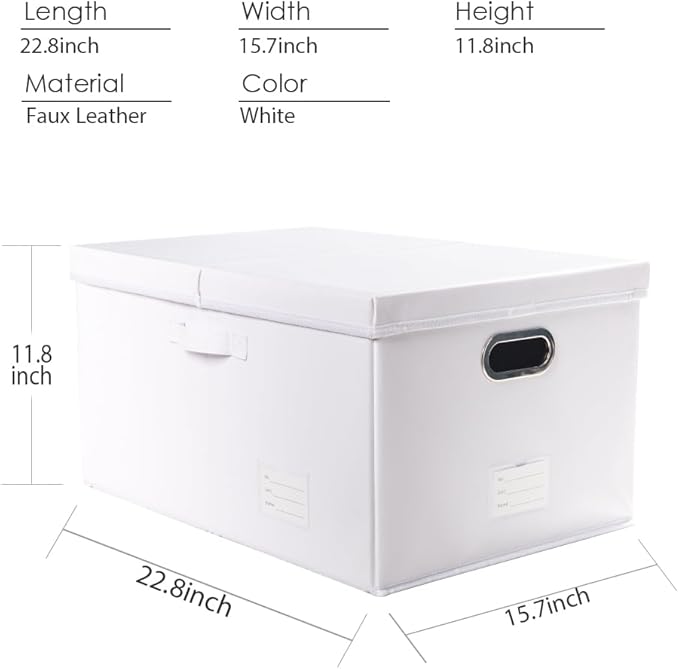 Collapsible Storage Box with Lid [1-Pack] Leather Fabric Foldable Storage Bin Organizer Container Basket Cube with Cover for Home Bedroom Closet Office Nursery White (22.8X15.7X11.8) - Image 5