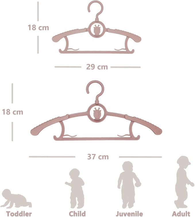 Baby Nursery Closet Hangers, 360° Swivel Hook Kids Hanger, Non-Slip Plastic Infant Hanger, 50pcs Nude Pink 11-14.5" Adjustable Baby Clothes Hangers for Girl Boy Toddler - Image 2