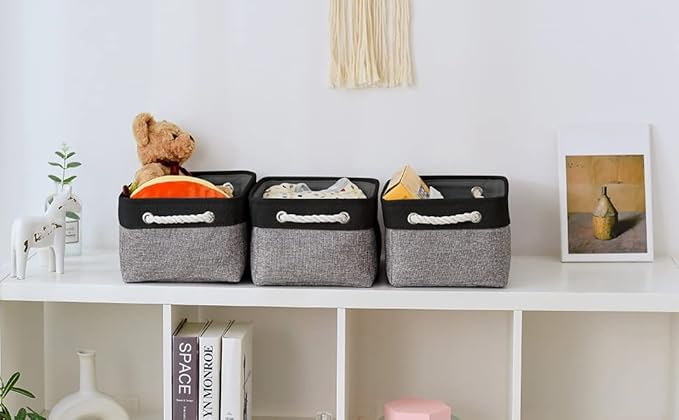 Storage Basket for Organizing - 1 Pack 14x10x6.7 inch Collapsible Storage Bins for Shelves, Dog Toy Bin for Closet Organizer laundry Gift Cloth Nursery (Grey & Black) - Image 3