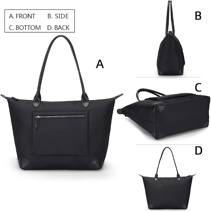 DORIS&JACKY Women Lightweight Tote Bag Designer Leather Work Shoulder Purse | Large Foldable Waterproof Nylon Hobo, Soft Fashion Casual Travel Gym Shopping Handbags with Long Leather Strap - Image 3