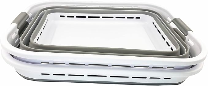 SAMMART 42L (11 Galloons) Collapsible Plastic Laundry Basket - Foldable Pop Up Storage Container/Organizer - Portable Washing Tub - Space Saving Hamper/Basket [BPA Free] (White/Grey (Set of 2)) - Image 8