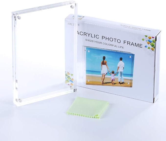 AMEITECH 5x7 Acrylic Photo Frame 2 Pack, Clear Magnetic Picture Frames, 10 + 10MM Thickness Stand in Desk or Table | Double Sided Floating Magnetic Frames, 20mm Thick, Free Standing Desktop Display for Postcards, Pictures and Artworks - Image 8