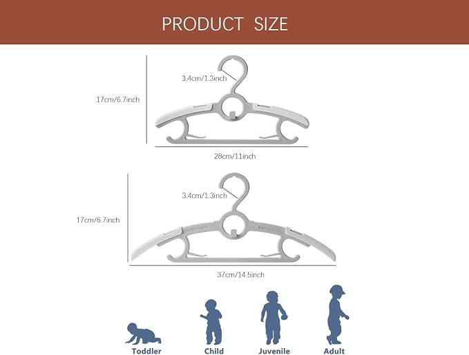 Baby Closet Hangers,20Pack Space Saving Kids Hangers Grey | Non-Slip and Extendable Baby Nursery Closet Hangers,11-14" Adjustable Plastic Infant Hangers for Girl Boy Toddler Kids Child. - Image 2