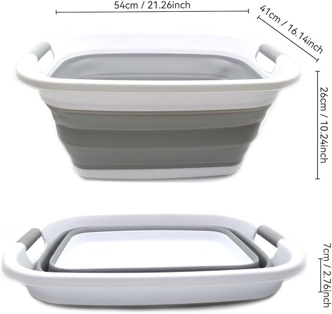 SAMMART Set of 2-31L (8.1 gallon) Collapsible Plastic Laundry Basket-Pop Up Storage Container-Portable Washing Tub - Space Saving Hamper/Basket, Water capacity: 23L (6 gallon) (2, Grey) - Image 4