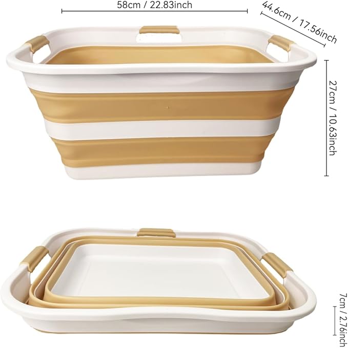 SAMMART 42 (11 Gallons) Collapsible Plastic Laundry Basket, Foldable Pop Up Storage Container/Organizer, Space Saving Hamper, Portable Bin for Dorm Room Bathroom (2, White/Beige) - Image 8